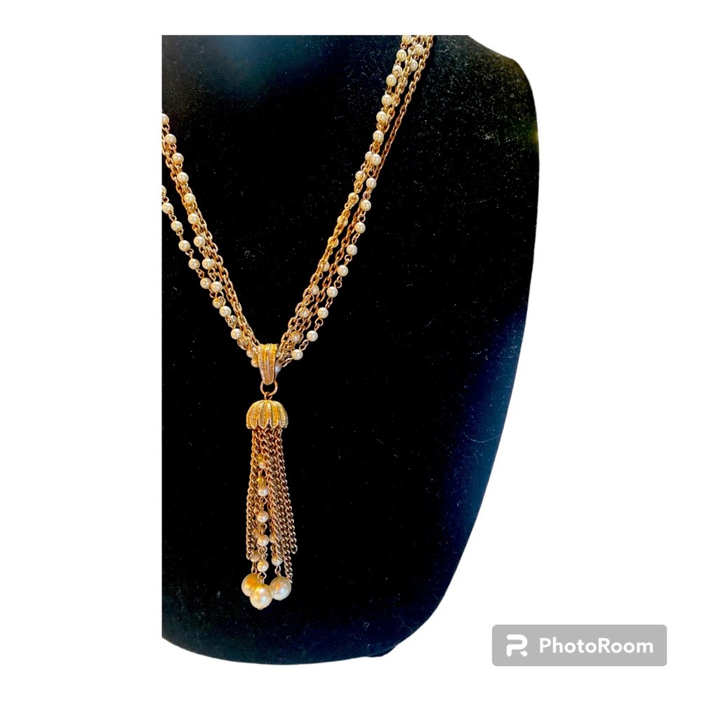 Vintage Antique Pearl and Chain Necklace - Picture 2 of 4